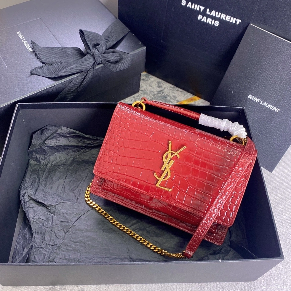 Tony Luxuries IN SHINY SUNSET LEATHER YSL CROCODILE-EMBOSSED 0716